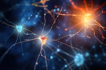 Poster - background from nerve cells or neural networks with cell activity between each other. human nervous 