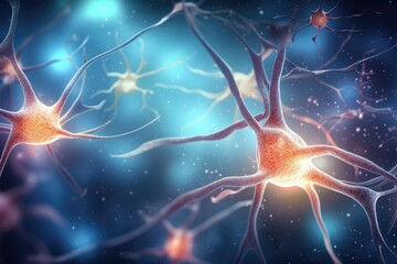 Poster - Background from nerve cells or neural networks with cell activity between each other. Human nervous system and brain activity concept, Ai Generated