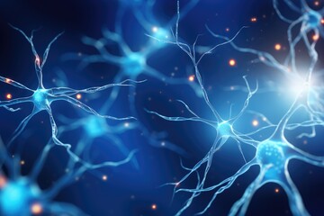 Poster - Background from nerve cells or neural networks with cell activity between each other. Human nervous system and brain activity concept, Ai Generated