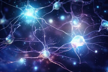 Poster - Background from nerve cells or neural networks with cell activity between each other. Human nervous system and brain activity concept, Ai Generated