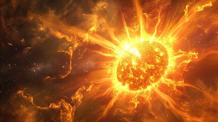 Wall Mural - A brilliantly captivating virtual lustrous solar flare created with Generative AI