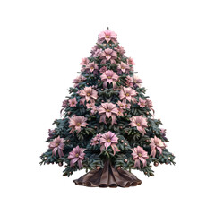 Wall Mural - Christmas tree with pink bows isolated on transparent background