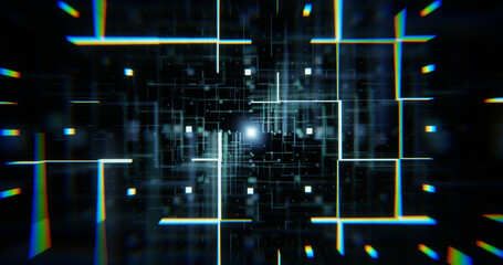 Wall Mural - Background with digital grid moving in space