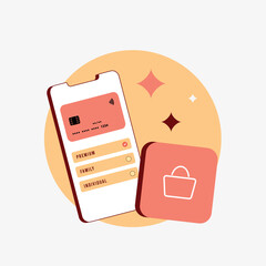 Fototapete - Manage In-app purchases - IAP. Digital transactions, auto-renewable subscriptions and automatic application mobile store payments. Isolated vector illustration on white background with icons