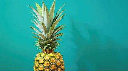  A large pineapple on a plain colored background. Ripe fruit. The concept of rest and summer.