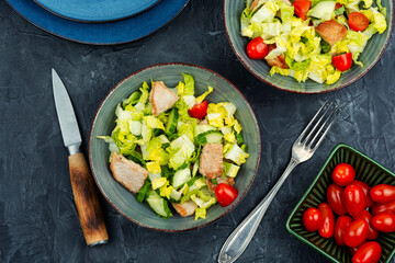 Poster - Salad with meat and fresh vegetables.