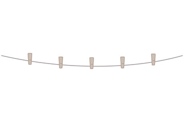 Wooden clothespins or pegs hanging on a string clothesline in vector
