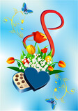 Fototapeta  - composition with flowers, chocolate box and the number eight for women's day