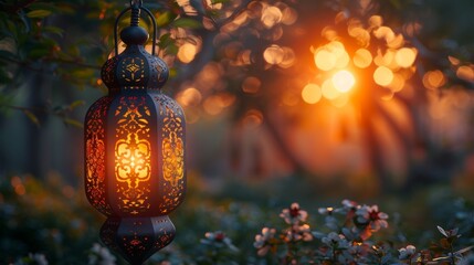 Wall Mural - Background with Ramadan kareem and Arabic lanterns