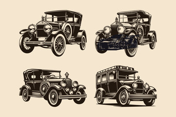 Wall Mural - set of classic car silhouette. vintage old style car isolated background