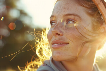 Wall Mural - joyful and inspiring portrait of a woman on a morning sports walk