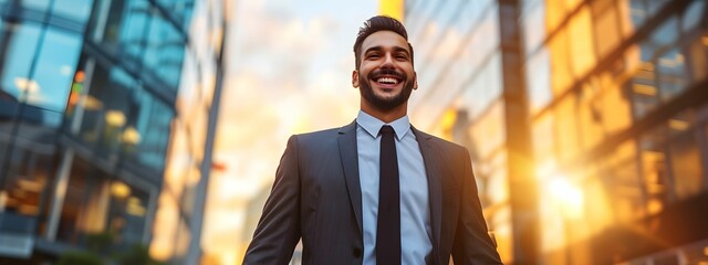 A professional businessman portrait smiling in the city