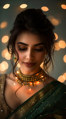 Beautiful indian woman wearing saree, festive look, boakh background