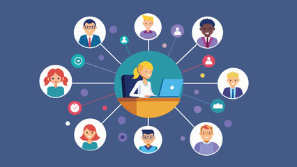 Centralized Communication Network: Admin's Desk as Hub, Connecting Departments & Individuals, Simple Design Concept