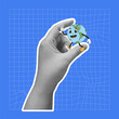 © Syuzann q - Happy earth in retro style. Mascot rubber hose in collage hand. Save the planet. Vector illustration