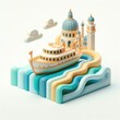  Venetian Vaporetto. Soft shapes 3D illustration with delicate pastel colors.