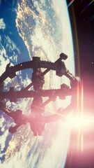Wall Mural - ufo spaceship hovering in the sky elements furnished by nasa, vertical