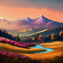 Canvas Print - sunset in mountains