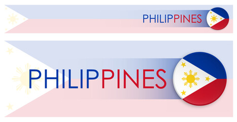 Wall Mural - Philippine flag horizontal web banner in modern neomorphism style. Webpage Filipino country header button for mobile application or internet site. Vector