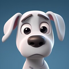 Wall Mural - Cartoon dog with sad expression on blue background. 3d illustration