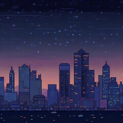 Wall Mural - Night city skyline with skyscrapers. Vector illustration in flat style