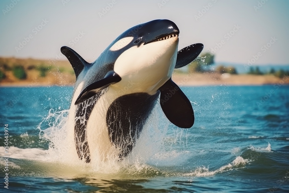 Orca whale jumping, global warming endangering marine life, world