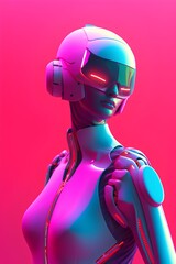 Wall Mural - Cyborg woman with virtual reality glasses. 3d render illustration.