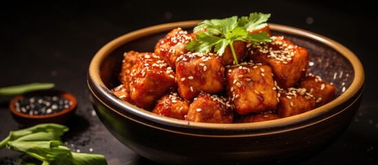 Poster - Savory Java Tofu Meatballs Drenched in Flavorful Island Sauce - A Culinary Delight