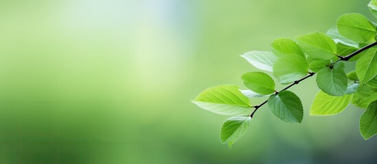 Fototapete - Vibrant Green Leaves on a Sunlit Branch: Nature's Beauty in Close-Up Detail