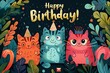adorable cartoon character theme birthday party for kids vector, with text 