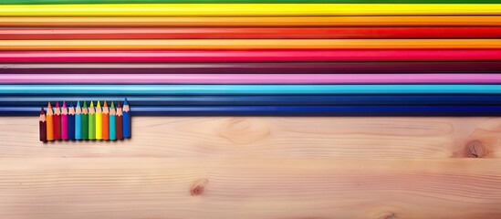 Aufkleber - Vibrant Array of Artistic Tools - Diverse Collection of Colorful Pencils on a Wooden Surface