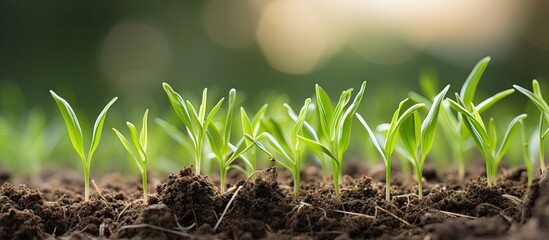 Poster - Vibrant Green Plant Flourishing in Rich, Fertile Soil Close Up