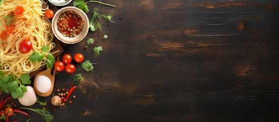 Poster - Delicious Spaghetti with Fresh Tomatoes, Onions, and Flavorful Ingredients on a Plate