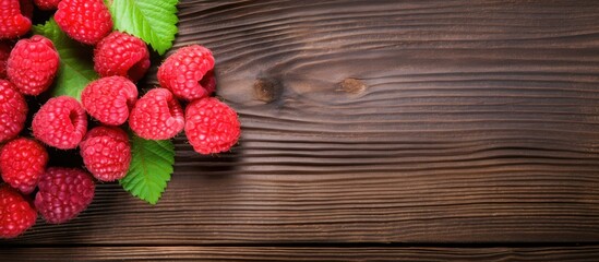 Poster - Vibrant Fresh Raspberries Displayed on Rustic Wooden Surface with Natural Light
