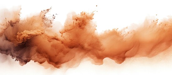 Aufkleber - Dynamic Explosion of Brown and Black Powder on White Background - Freeze Motion Abstract