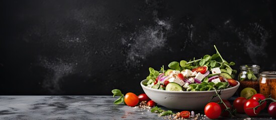 Poster - Vibrant House Salad Bursting with Fresh Vegetables, Pickled Peppers, and Feta Cheese