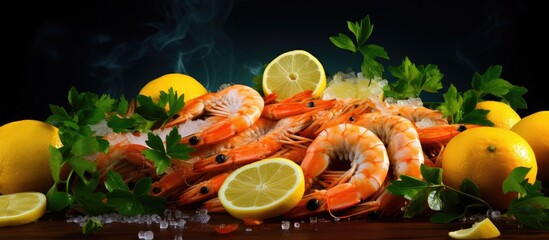 Canvas Print - Fresh Shrimp and Citrus Lemons Ready for a Delicious Culinary Adventure