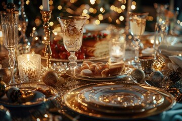 Poster - Elegant table set with candles for holiday dinner gatherings. Perfect for festive occasions