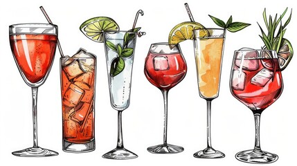 Poster - Four different types of drinks displayed on a table, suitable for beverage concepts