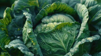 Canvas Print - A detailed view of a leafy plant covered in water droplets. Perfect for nature and environmental concepts