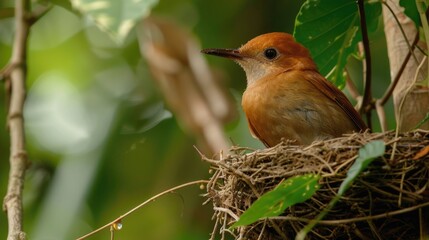Poster - A bird sitting on top of a nest in a tree. Suitable for nature and wildlife concepts