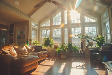 Poster - Bright sun shining through windows, perfect for home decor ads