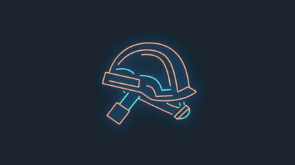 Poster - Neon sign with a hammer symbol, perfect for construction or repair themed designs
