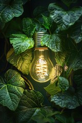 Aufkleber - Light bulb surrounded by leaves, ideal for eco-friendly concepts