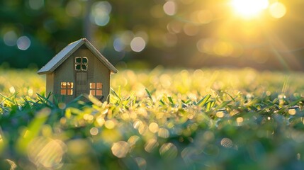 Aufkleber - A quaint wooden house surrounded by green grass. Suitable for real estate or nature concepts