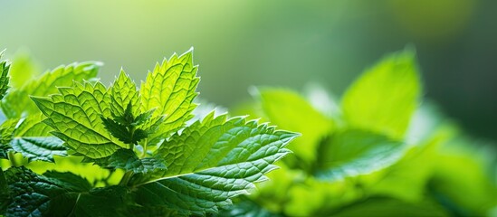 Sticker - Vibrant Ladybug Resting on Lush Stinging Nettle Leaf with Soft Focus Background