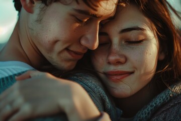 Poster - A man and a woman embracing each other. Suitable for romantic concepts