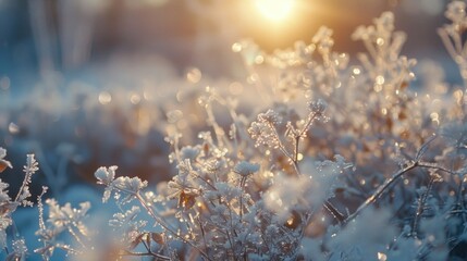 Poster - Close up of a plant covered in frost. Suitable for winter themes