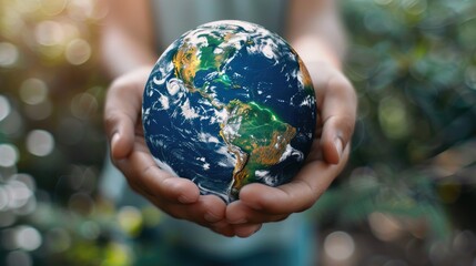 Poster - Person holding a small globe in their hands. Suitable for educational and environmental concepts