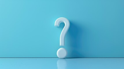 Poster - A white question mark painted on a blue wall. Suitable for educational and mystery-themed designs